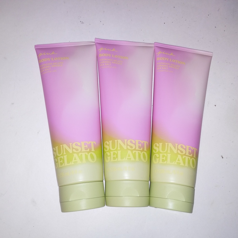 Set of 3 Victoria Secret PINK Body Lotion Sunset Gelato Full Size 8oz Each New